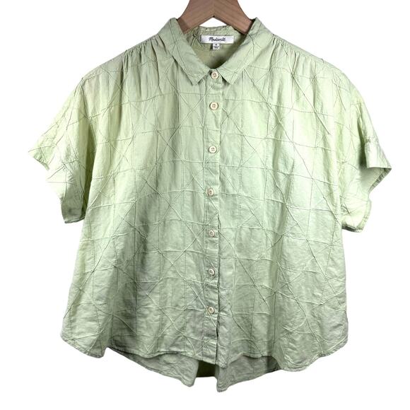 Madewell Tops - MADEWELL Hilltop Button Down Shirt Womens M Boxy Cropped Geometric Mint Green